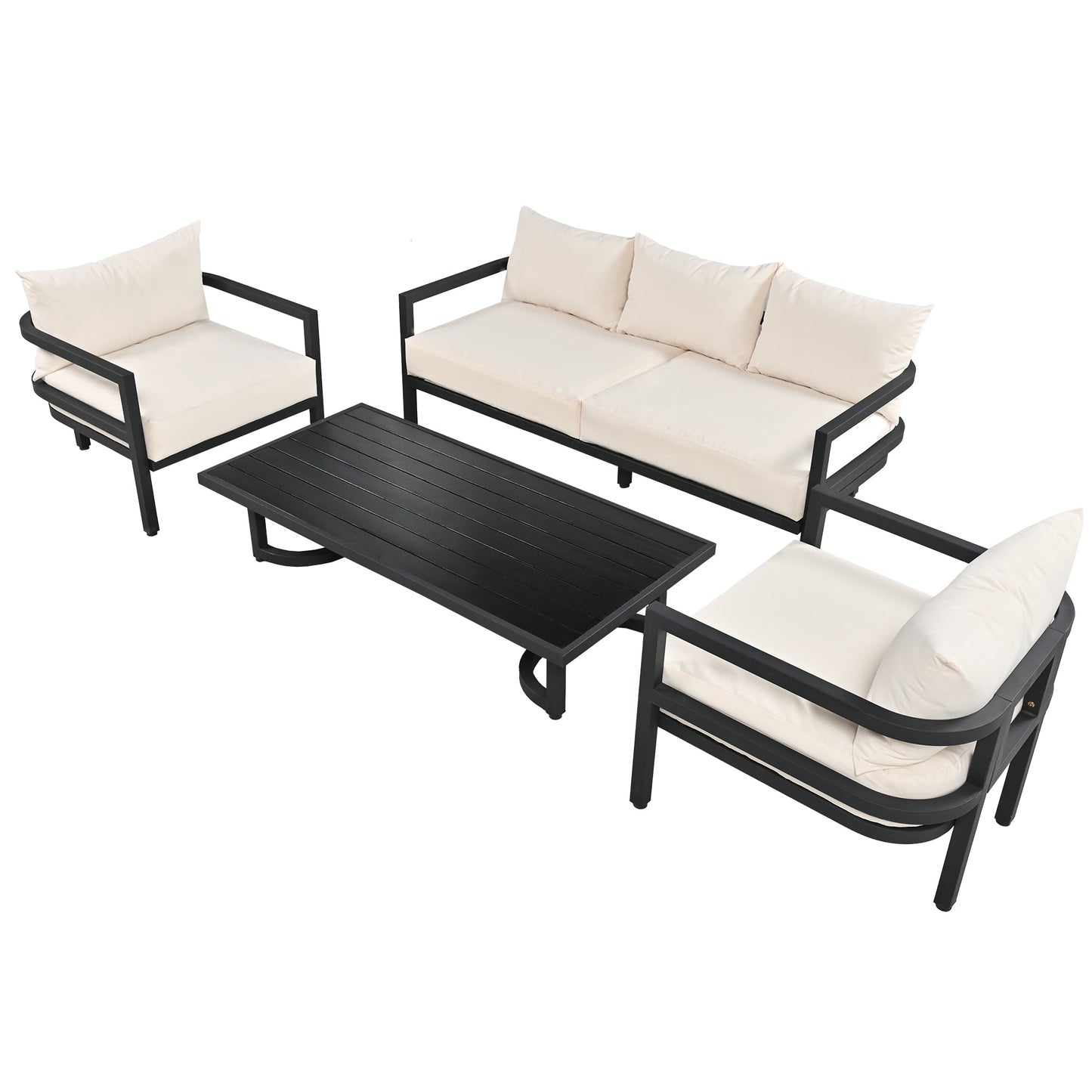 U_Style outdoor steel sofa set with cream cushions and coffee table by HouseOfZazla on Tampa Home & Garden Store