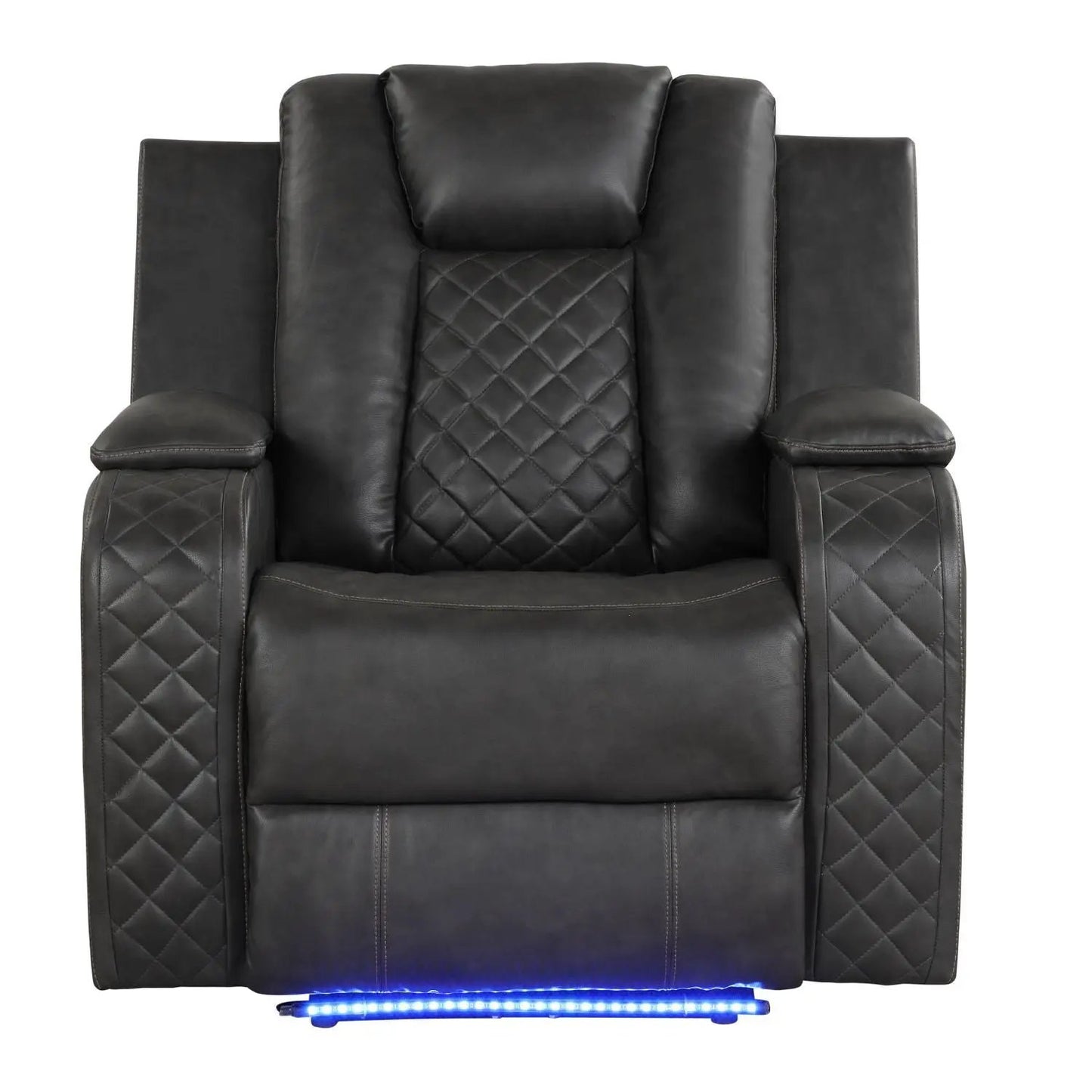 Benz LED power recliner chair black leather with quilted diamond upholstery and blue light on Tampa Home & Garden Store