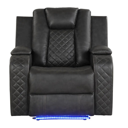 Benz LED power recliner chair black leather with quilted diamond upholstery and blue light on Tampa Home & Garden Store
