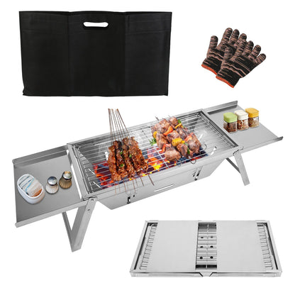 GemGear 3-in-1 foldable charcoal grill fire pit, stainless steel, with side table and bag on Tampa Home & Garden Store