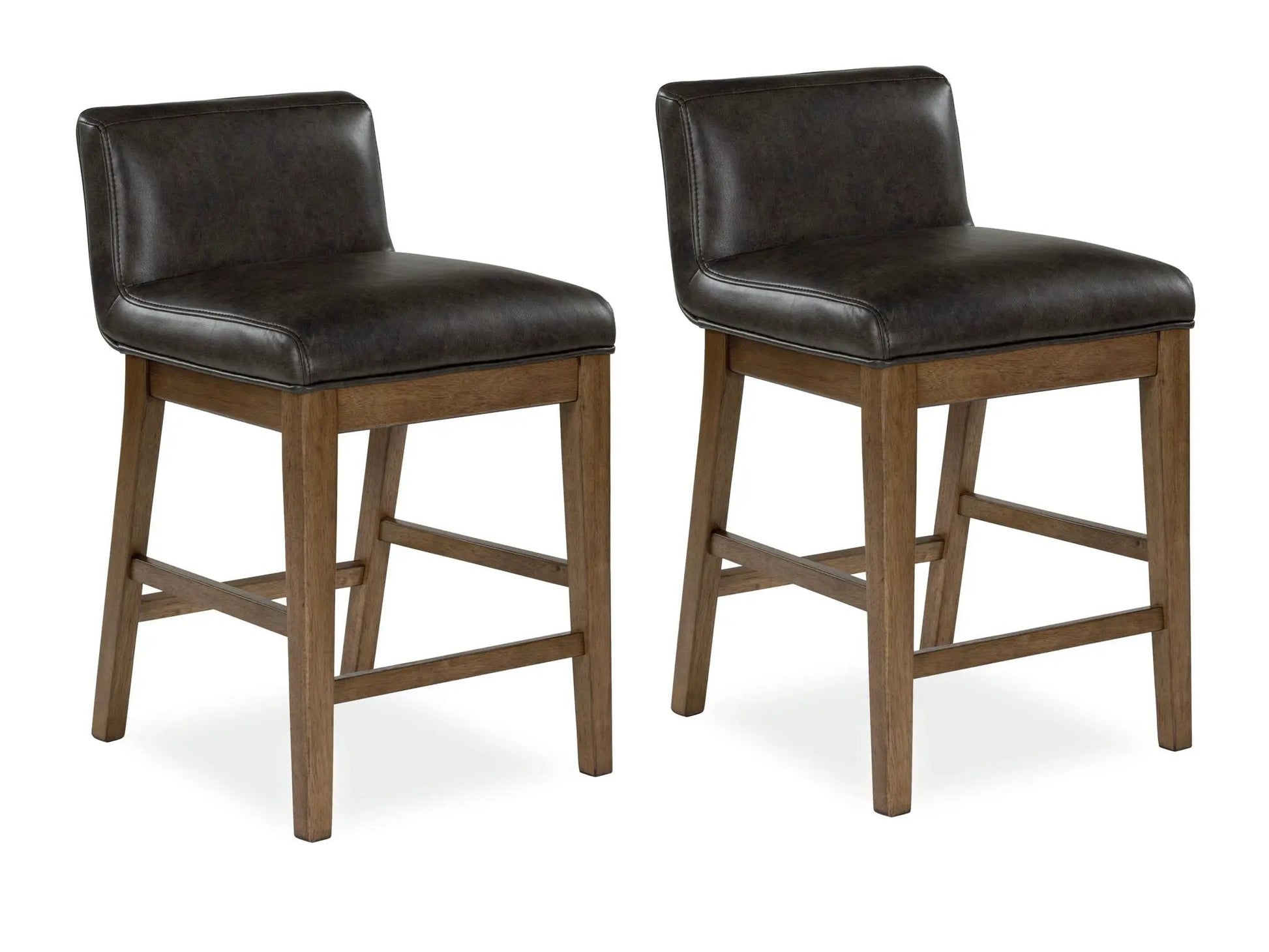 Cabalynn Upholstered Barstools set of 2 in dark brown upholstery with wooden legs on Tampa Home & Garden Store
