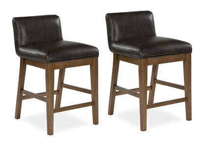 Cabalynn Upholstered Barstools set of 2 in dark brown upholstery with wooden legs on Tampa Home & Garden Store