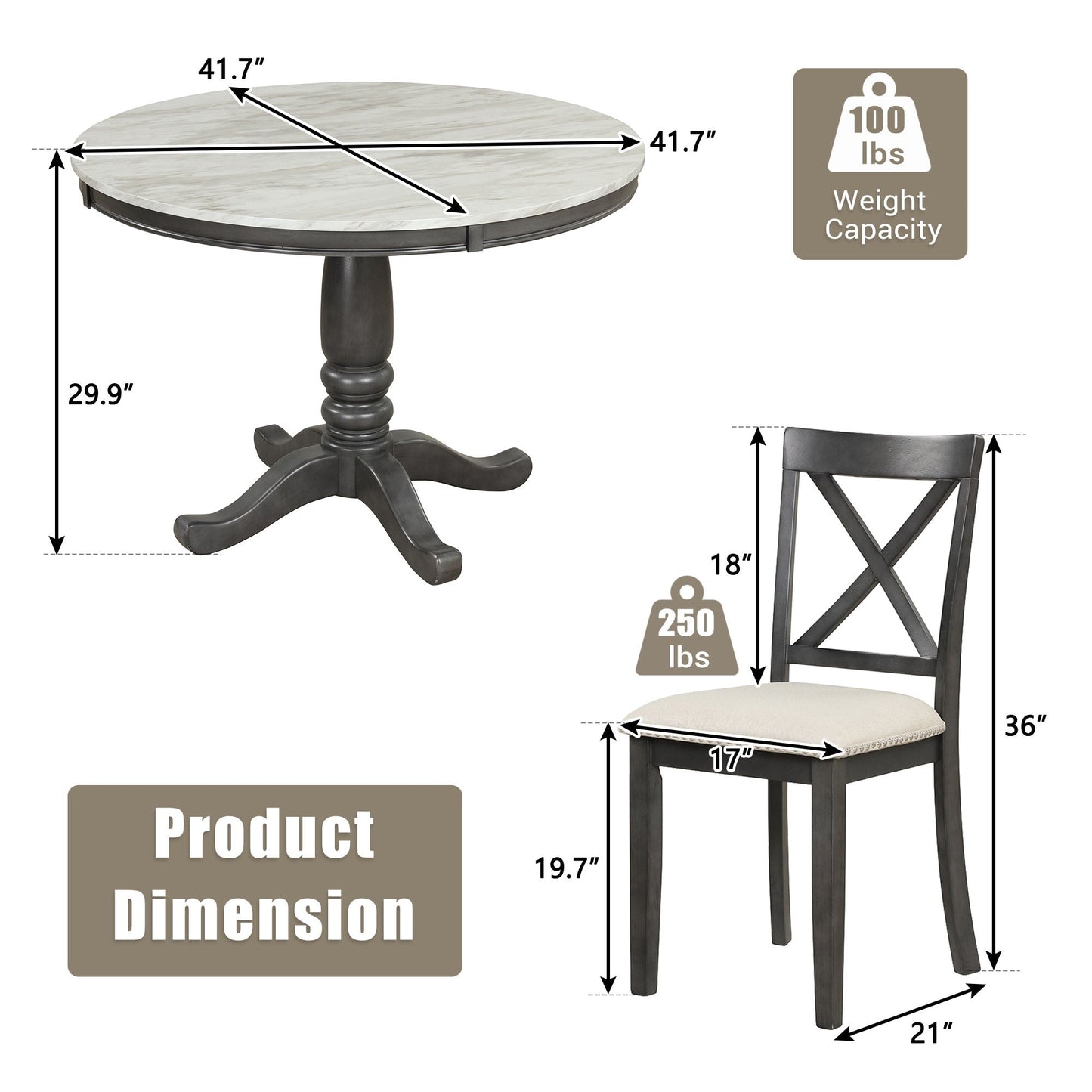 Elegant 5 Pieces Dining Table and 4 Chairs Set