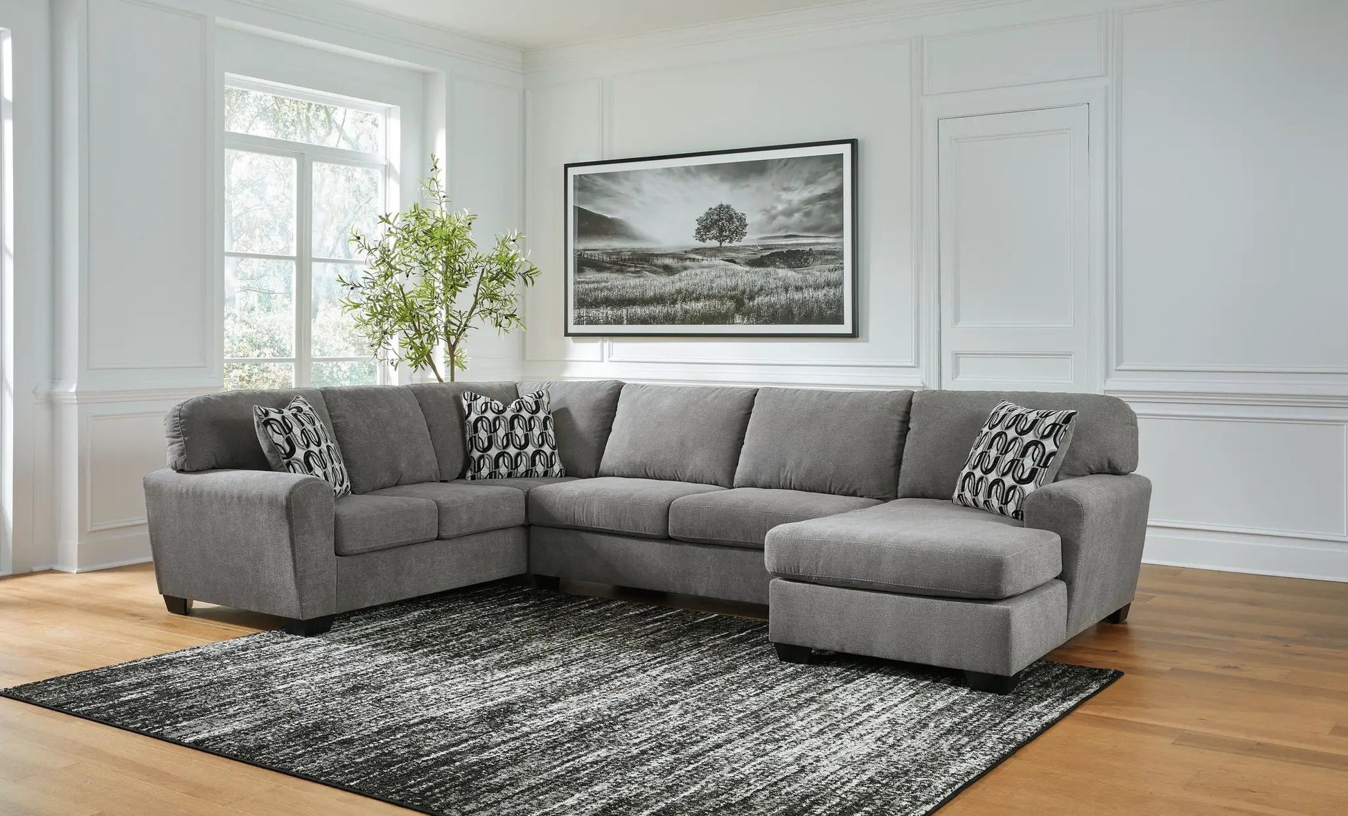 Birkdale Court - Sectional, gray fabric, L-shaped stationary sofa by Unique Piece Furniture on Tampa Home & Garden Store