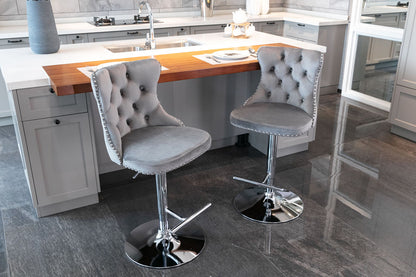 Swivel barstools set of 2 gray tufted velvet with chrome bases on Tampa Home & Garden Store