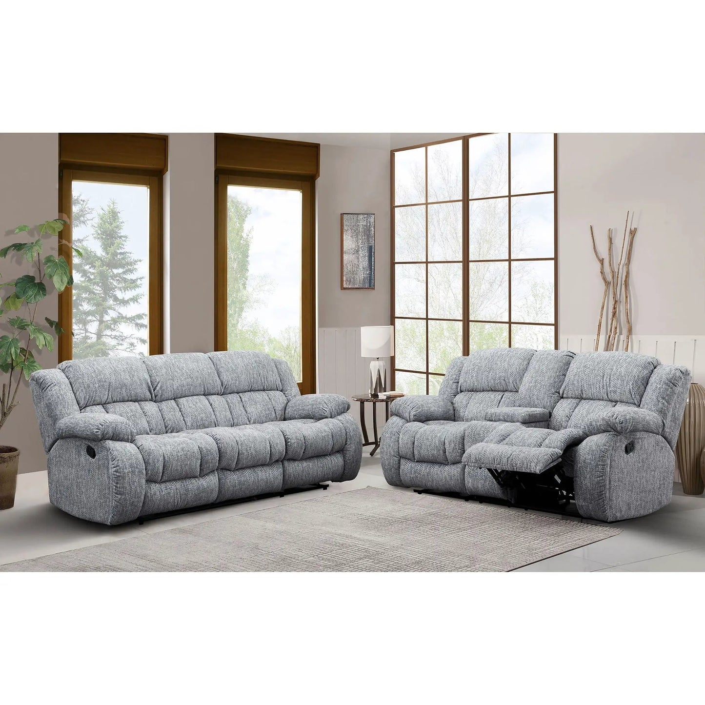 Stonic reclining sofas in gray fabric, modern design by Unique Piece Furniture, pair on Tampa Home & Garden Store
