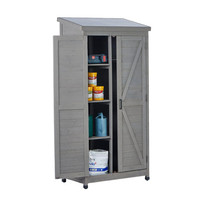Outdoor Shed With Vertical Tool Cabinet and Shelf