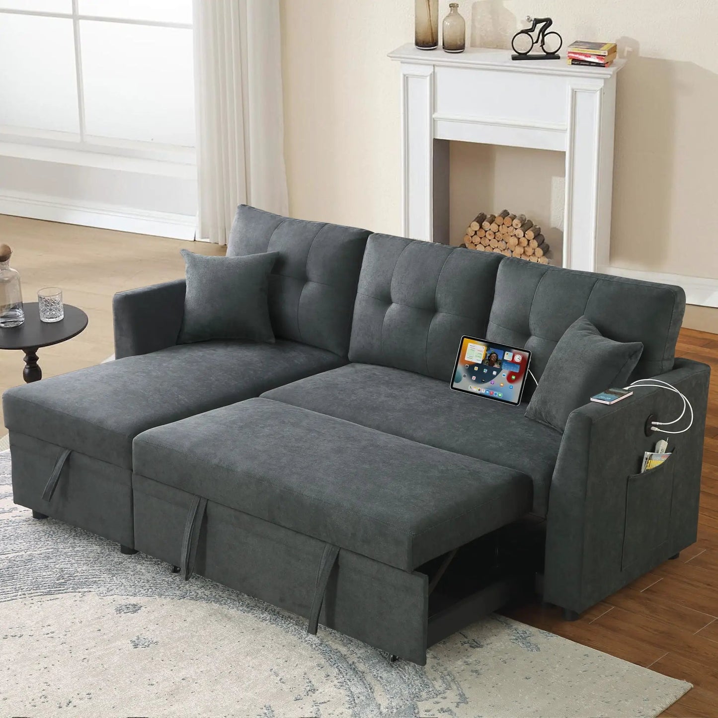 Sectional Sofa Bed L Shaped Sofa with USB Port