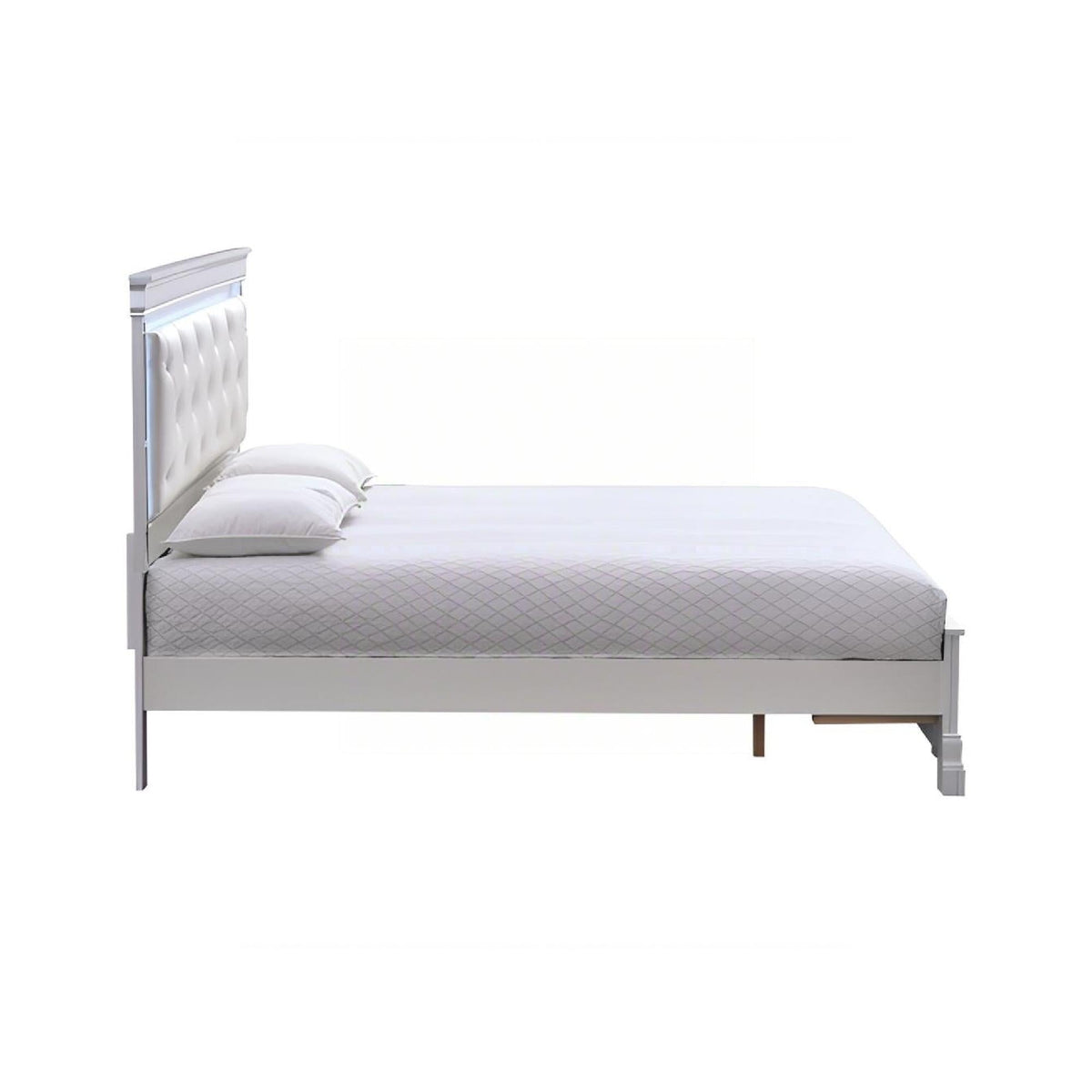 Verona bed with LED accent lighting, white tufted headboard, 2 drawers by HouseOfZazla on Tampa Home & Garden Store