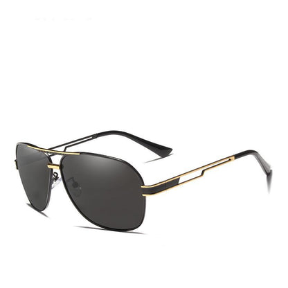 Stevvex men's square polarized sunglasses with gold alloy frame, black lenses, UV400 protection on Tampa Home & Garden Store
