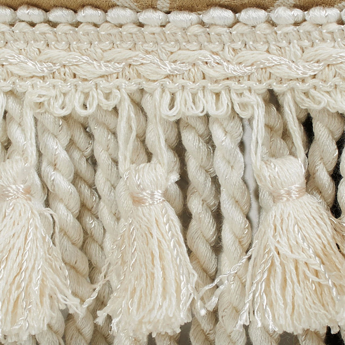 Handcrafted accent storage ottoman with cream tassel fringe and solid wood frame HouseOfZazla on Tampa Home & Garden Store