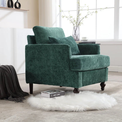 Modern mid-century wood frame armchair with tufted back in emerald green velvet on Tampa Home & Garden Store