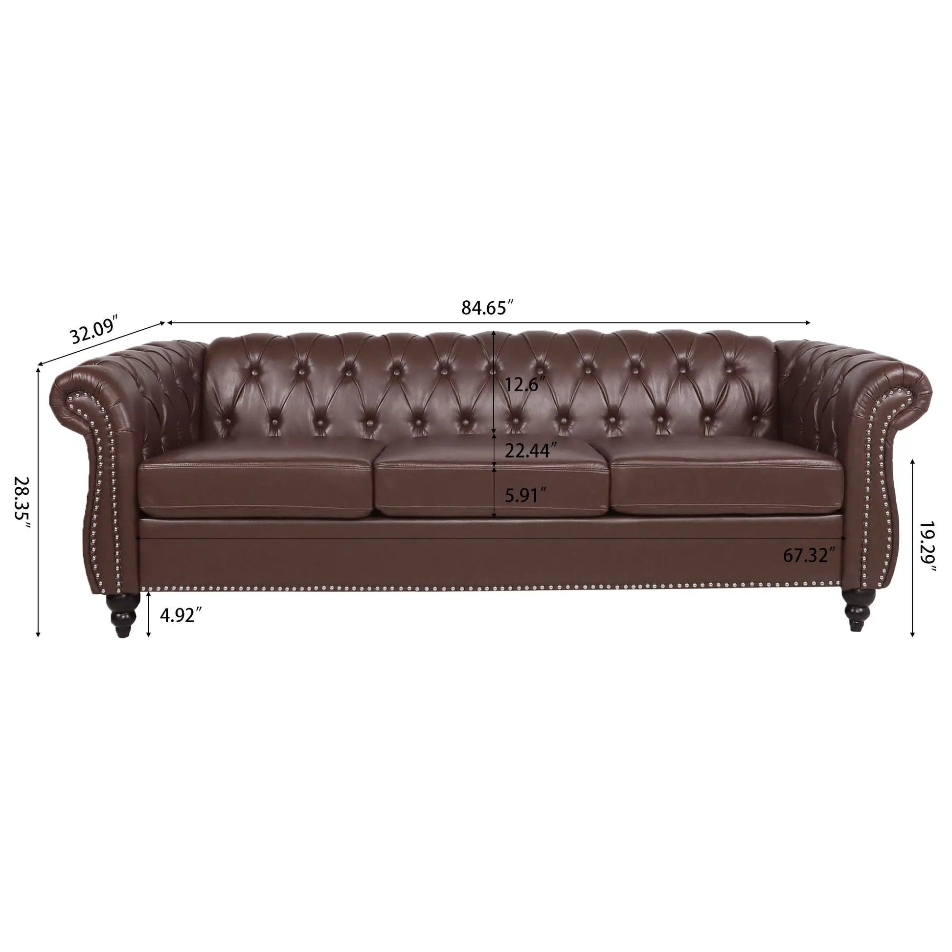 Rolled Arm Chesterfield 3-Seater Leather Sofa by Unique Piece Furniture, brown tufted upholstery with nailhead trim on Tampa Home & Garden Store