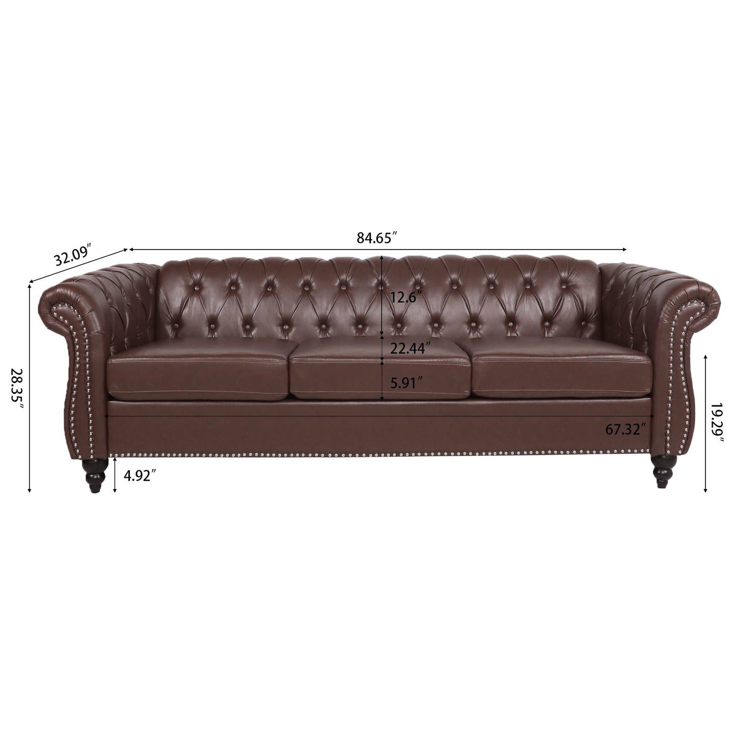 Rolled Arm Chesterfield Three Seater Sofa