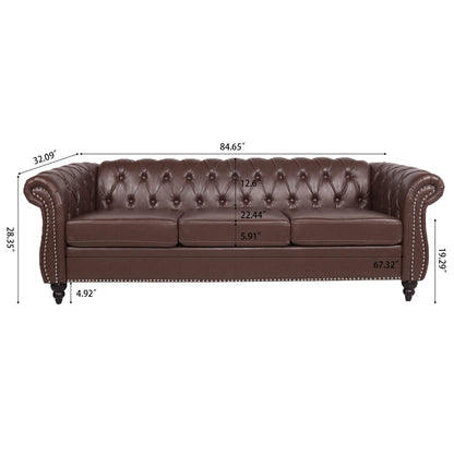 Rolled Arm Chesterfield Three Seater Sofa