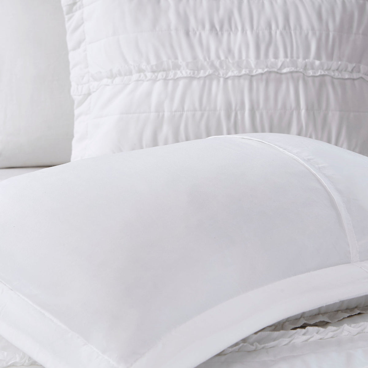 White reversible quilt set with stitched panels and matching pillow, King/Cal King size on Tampa Home & Garden Store