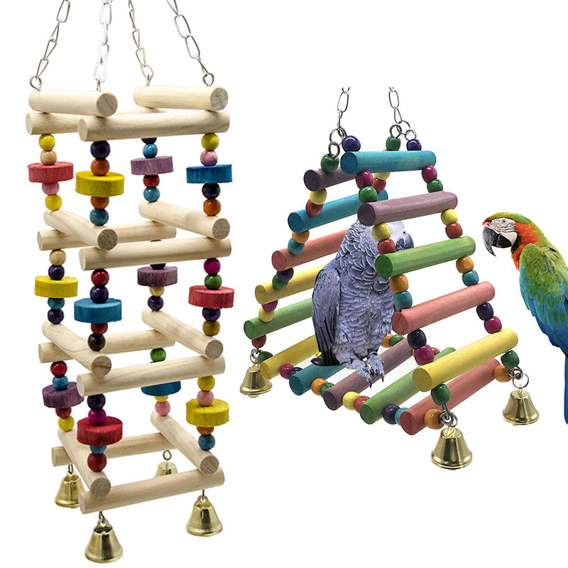 Parakeet Bird Toy Amusement Park Swing Stand wooden bead ladder with bells, two hanging swings on Tampa Home & Garden Store