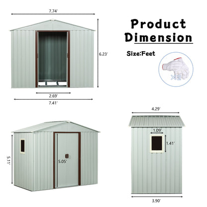 Outdoor metal storage shed by HouseOfZazla, 88.98in with window, gray steel, brown trim on Tampa Home & Garden Store