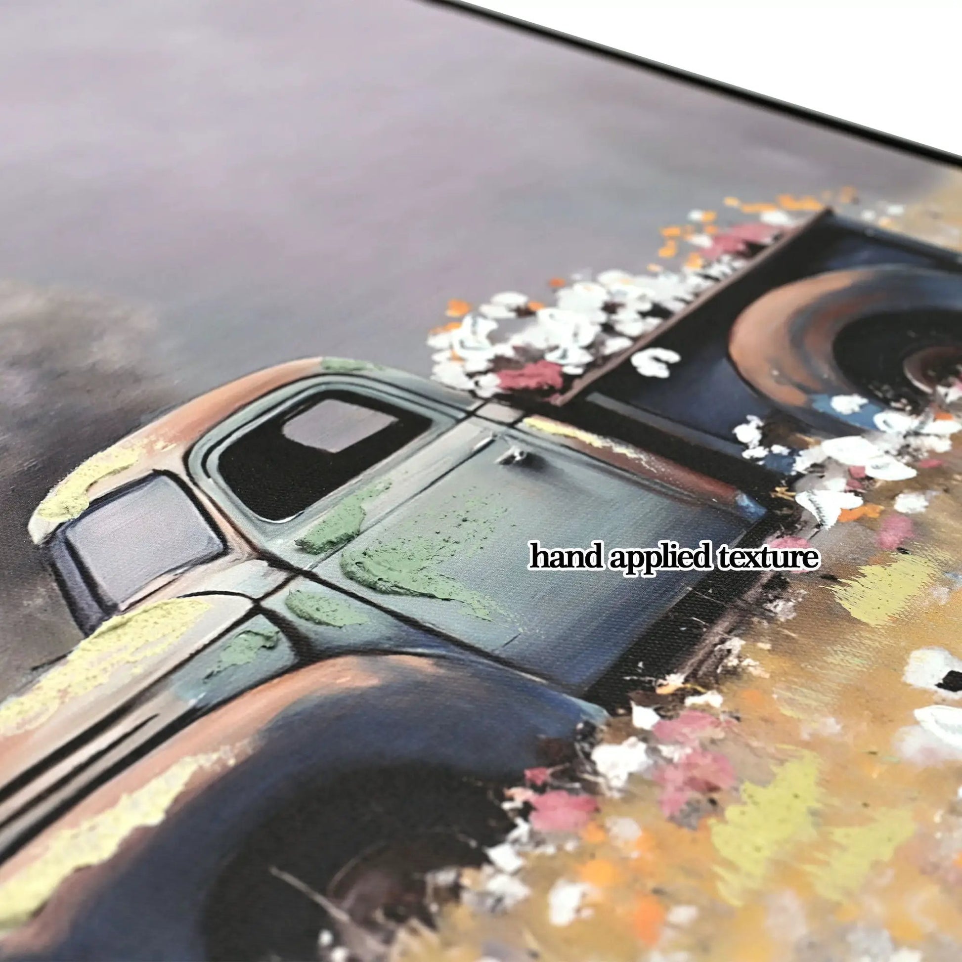 Old Truck Canvas Wall Art with vintage white palette and textured paint on a classic truck hood on Tampa Home & Garden Store