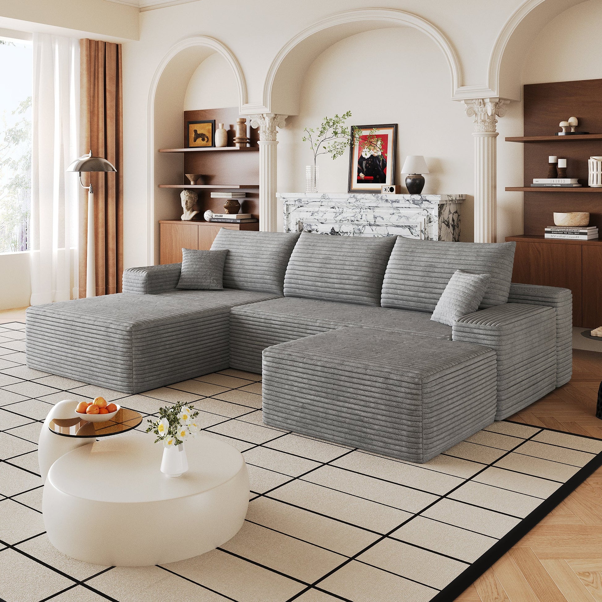 107in Cloud sectional sofa with 1 ottoman by HouseOfZazla in gray ribbed fabric on Tampa Home & Garden Store
