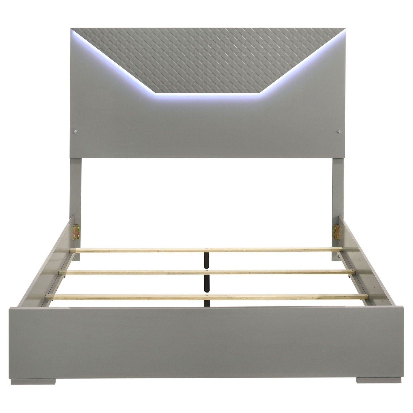 Pierce Panel Bed LED Headboard by HouseOfZazla, gray metal panel with LED edge lighting on Tampa Home & Garden Store