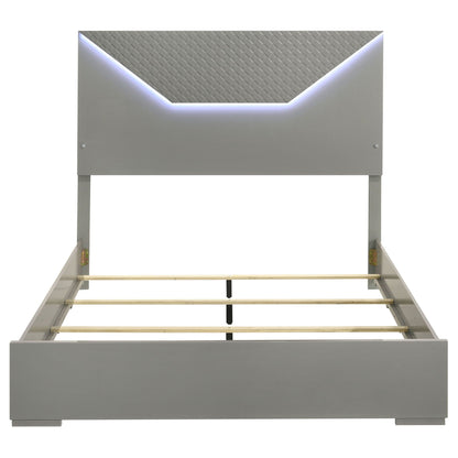 Pierce Panel Bed LED Headboard by HouseOfZazla, gray metal panel with LED edge lighting on Tampa Home & Garden Store