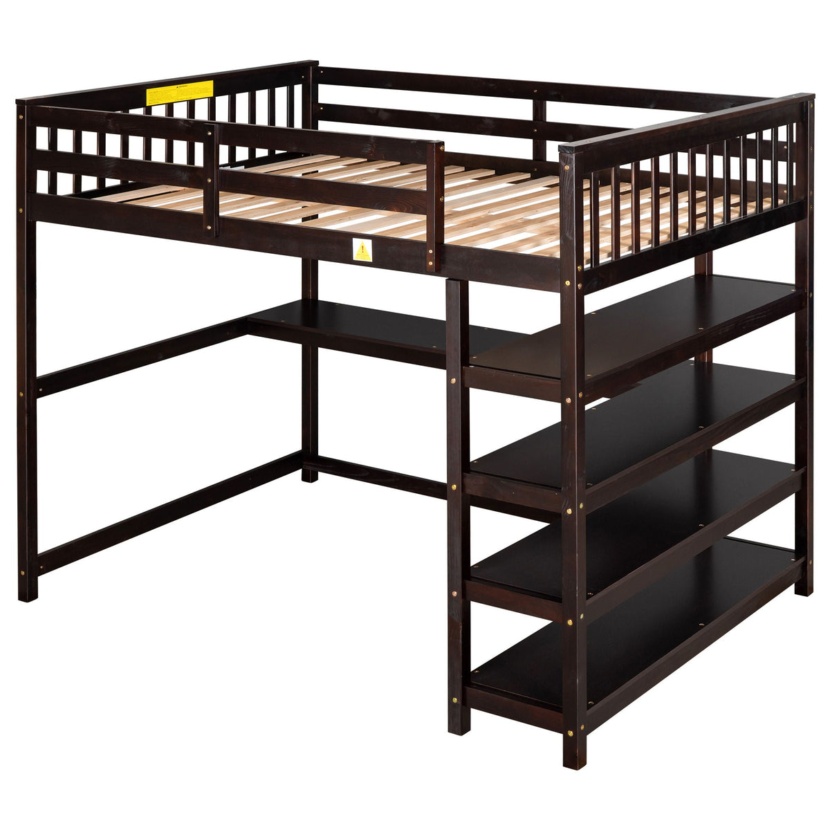 Loft bed with storage shelves and under-bed desk in dark espresso wood by HouseOfZazla on Tampa Home & Garden Store
