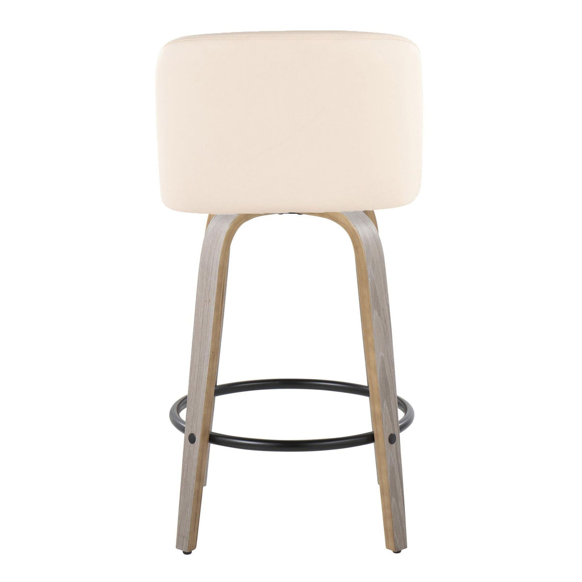 Toriano Contemporary Fixed Height Counter Stool Set of 2 beige seat with wood legs and black ring on Tampa Home & Garden Store