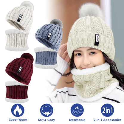 GemGear winter beanie hat scarf set for women in cream with pom pom on Tampa Home & Garden Store