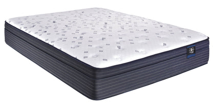 Restonic Comfortcare Hybrid Euro Top Mattress, navy blue striped sides with white quilted top on Tampa Home & Garden Store