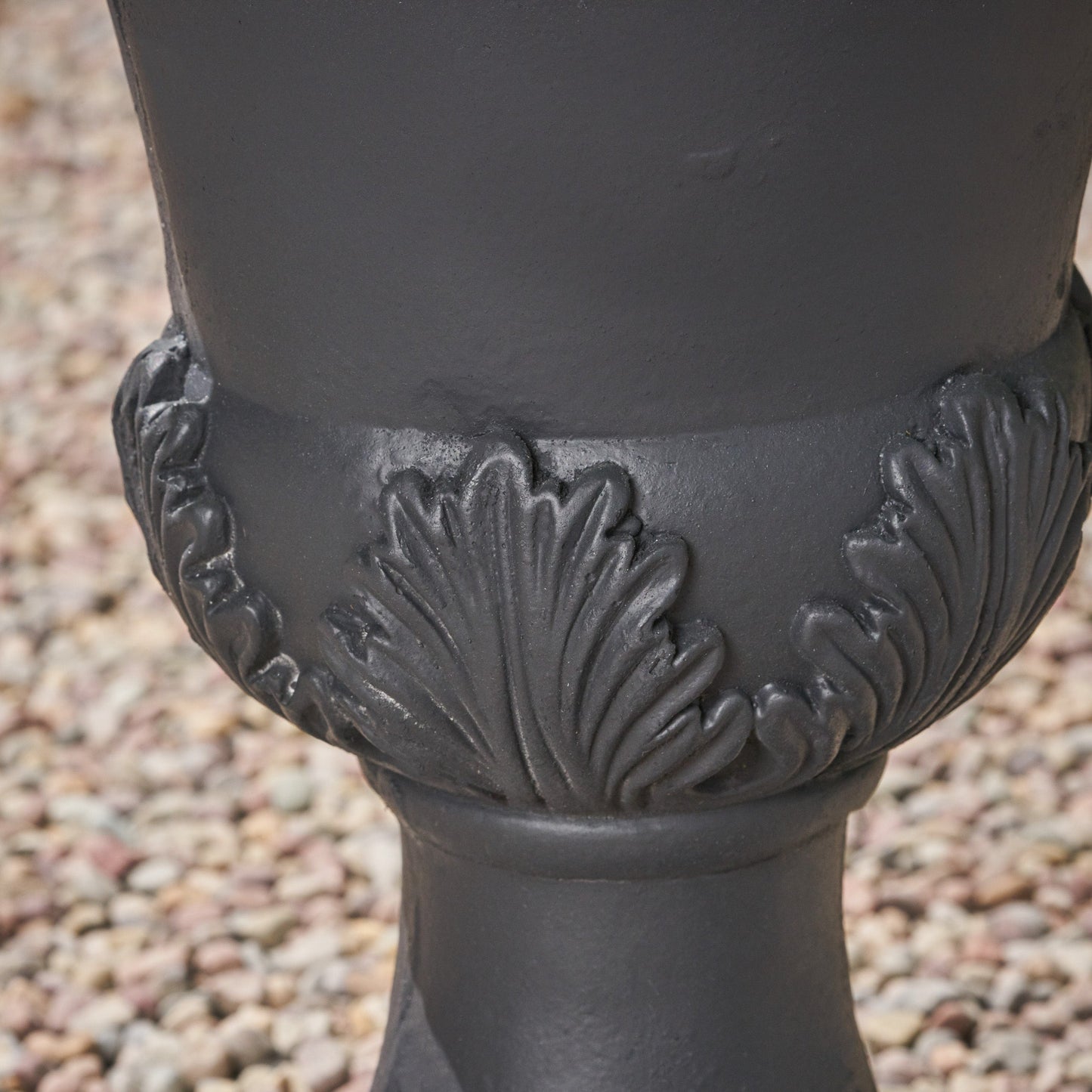 Delphine Urn Planter in black with a leaf-relief band around the base by HouseOfZazla on Tampa Home & Garden Store