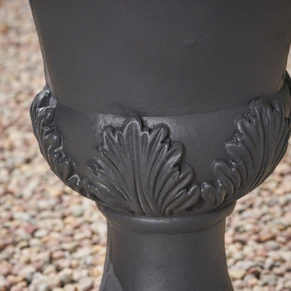 Delphine Urn Planter in black with a leaf-relief band around the base by HouseOfZazla on Tampa Home & Garden Store