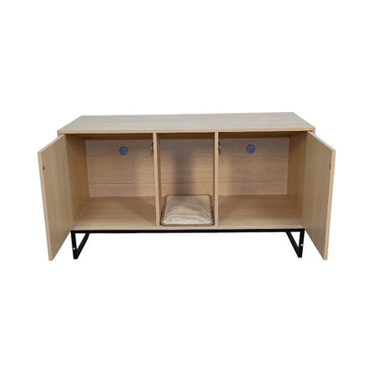 Modern wooden cat house with scratching mat, 3-compartment natural wood pet bed cabinet by HouseOfZazla on Tampa Home & Garden Store