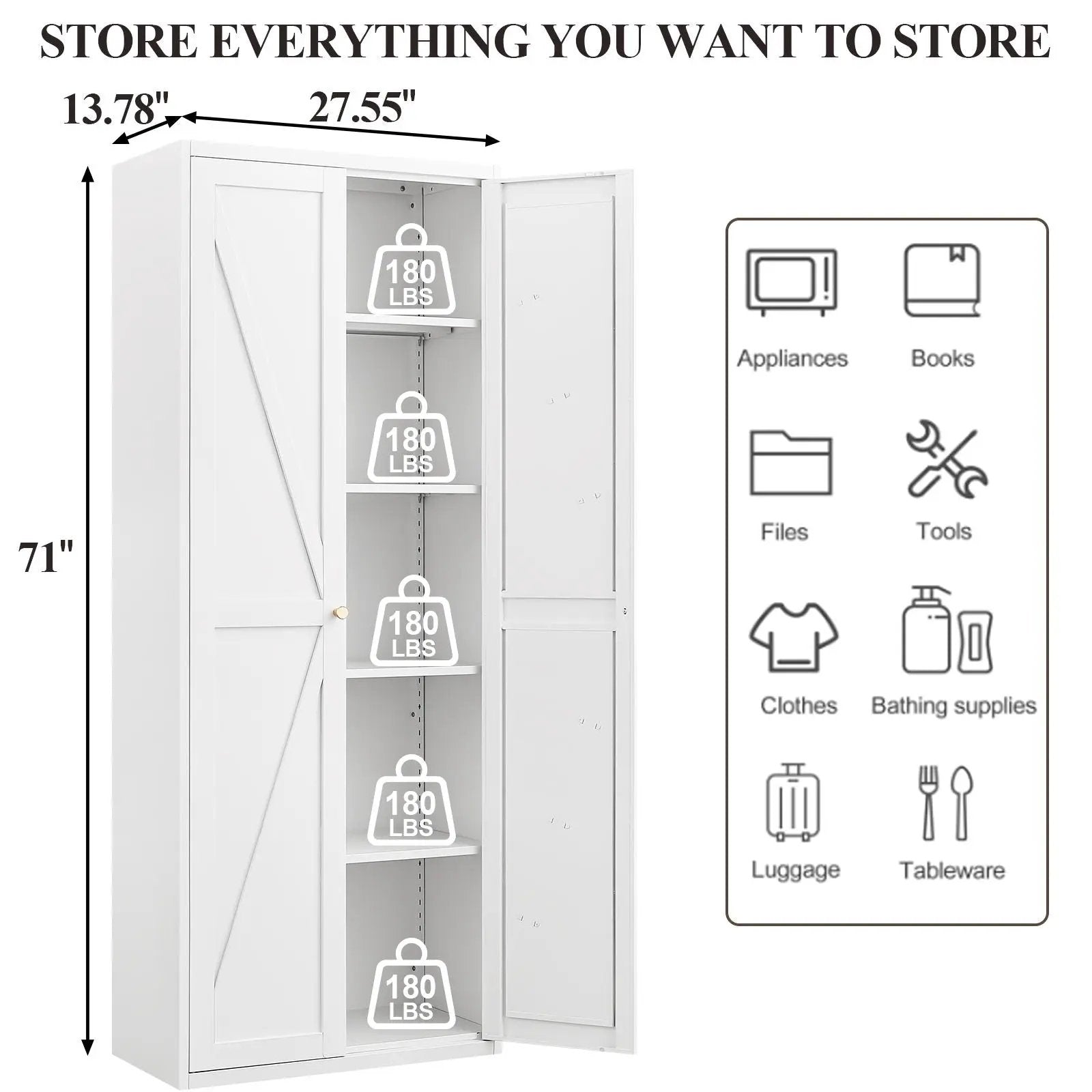 Adjustable 2 Door Storage Cabinet with Adjustable Shelves in white by Unique Piece Furniture on Tampa Home & Garden Store
