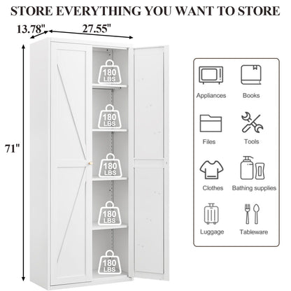 Adjustable 2-Door Storage Cabinet, white finish with barn-door panel and adjustable shelves on Tampa Home & Garden Store