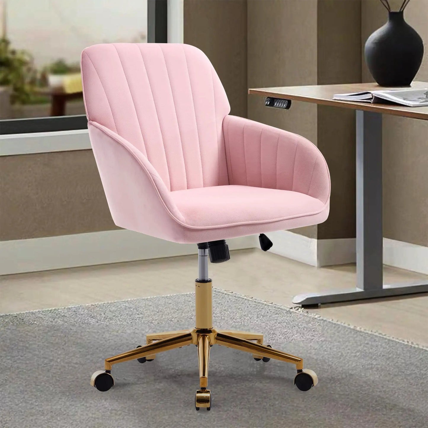Adjustable ergonomic pink swivel office chair by Unique Piece Furniture with velvet texture on Tampa Home & Garden Store