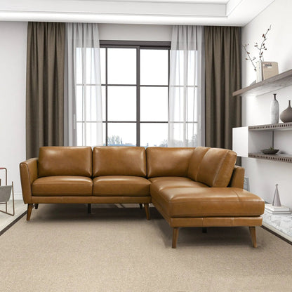 Benson sectional sofa with chaise, brown leather, stationary by Unique Piece Furniture, wood legs on Tampa Home & Garden Store