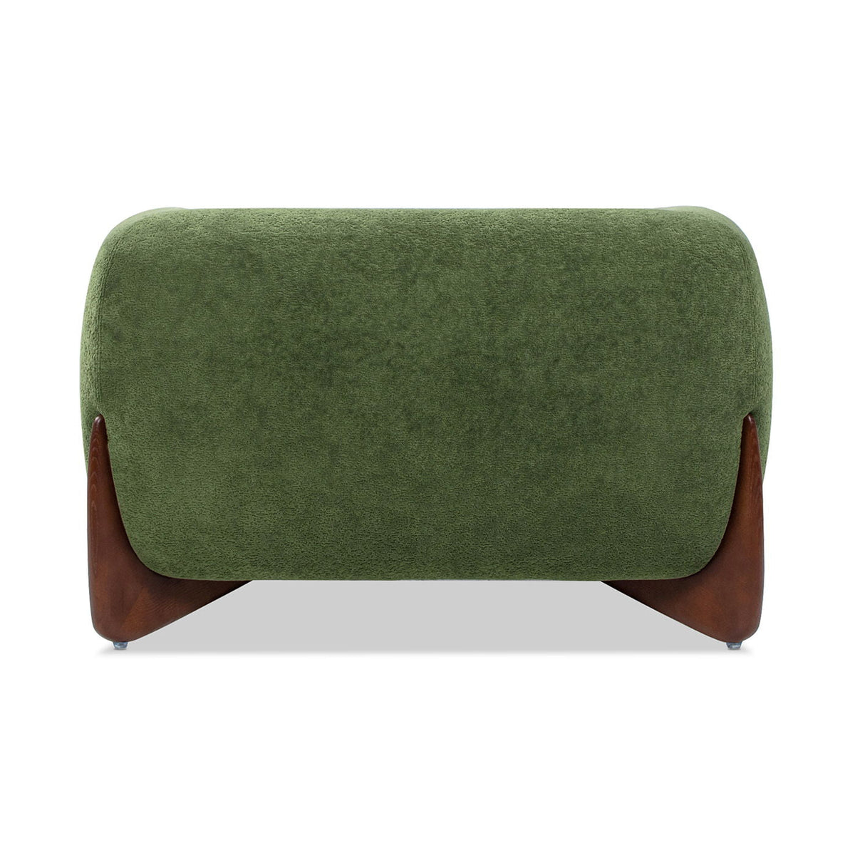 Sherpa Arm Chair in green fabric with removable cushion and curved dark wood legs back view on Tampa Home & Garden Store