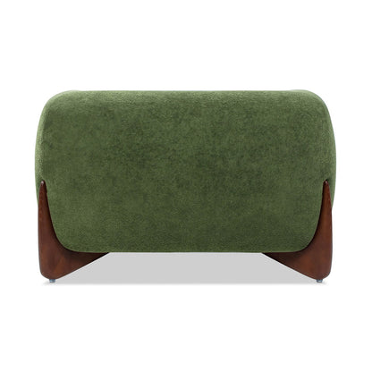 Sherpa Arm Chair in green fabric with removable cushion and curved dark wood legs back view on Tampa Home & Garden Store