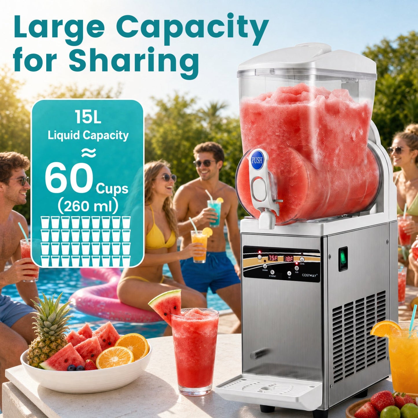 DirectDeals 15L commercial slushy machine, stainless steel body with clear hopper on Tampa Home & Garden Store