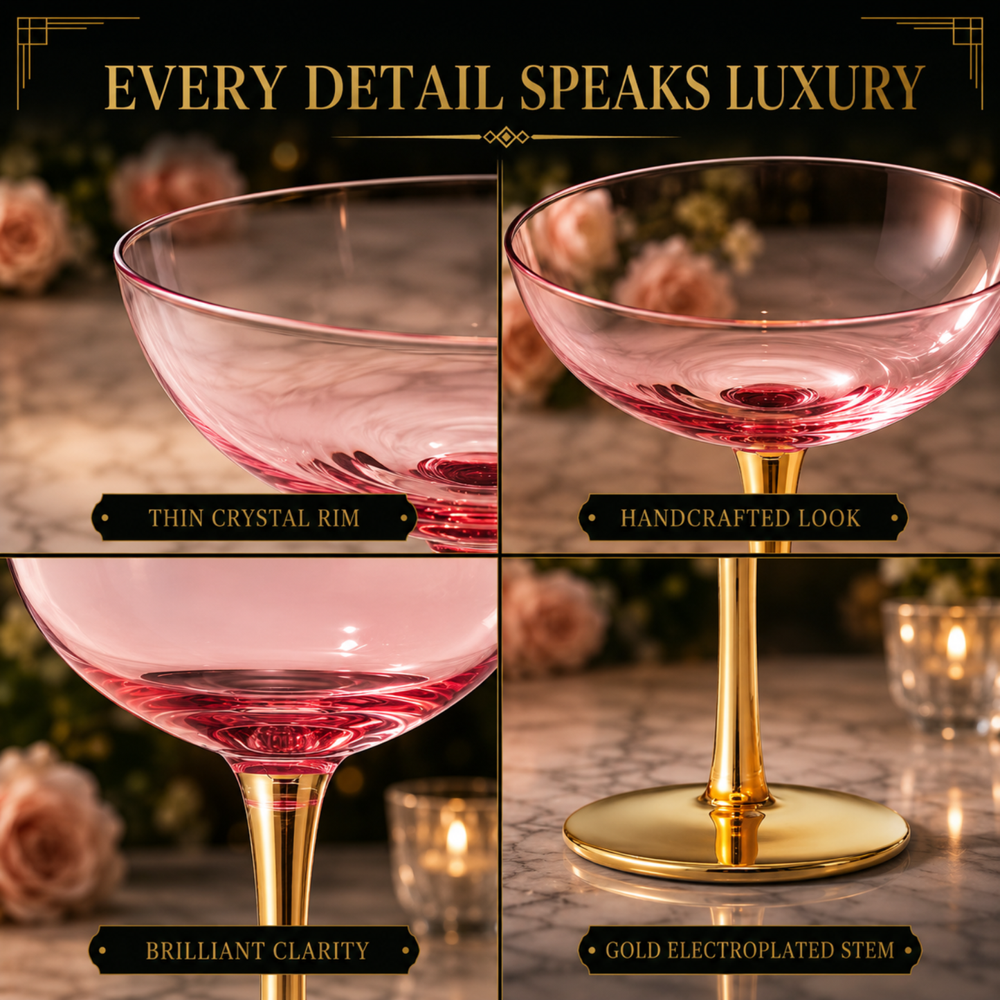 Deco Pink Cocktail Coupe Glass Set Of Two