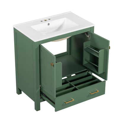 Green solid wood bathroom vanity with white countertop and single undermount sink by HouseOfZazla on Tampa Home & Garden Store