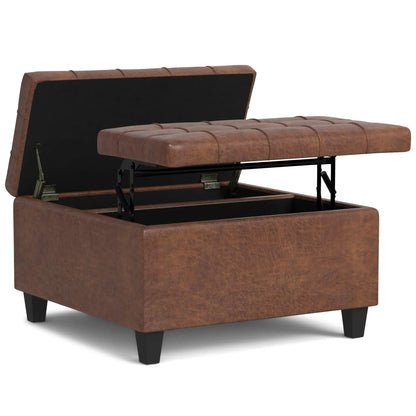 Harrison Coffee Table Storage Ottoman brown leather exterior with lift-top and black interior on Tampa Home & Garden Store