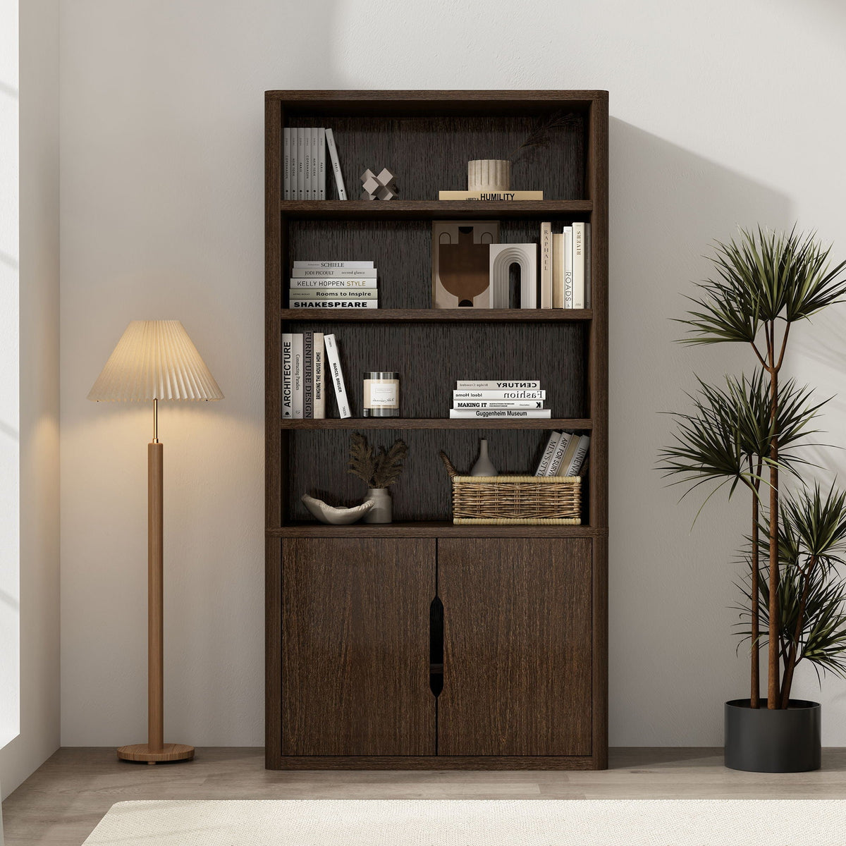 Modern bookcase cabinet with adjustable shelves in dark brown wood finish HouseOfZazla on Tampa Home & Garden Store