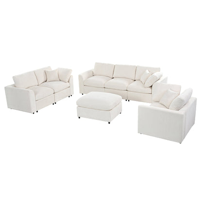 Modern Chenille Modular Sofa and Ottoman Set