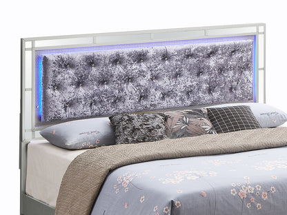 Madison Upholstered Bed With LED by HouseOfZazla, gray velvet tufted headboard and chrome frame on Tampa Home & Garden Store