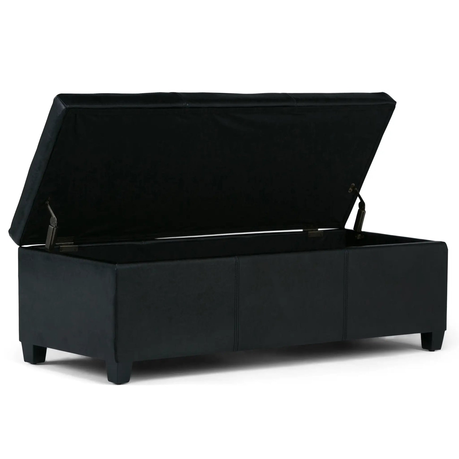 Avalon storage ottoman bench, black faux leather, lift lid, Unique Piece Furniture on Tampa Home & Garden Store