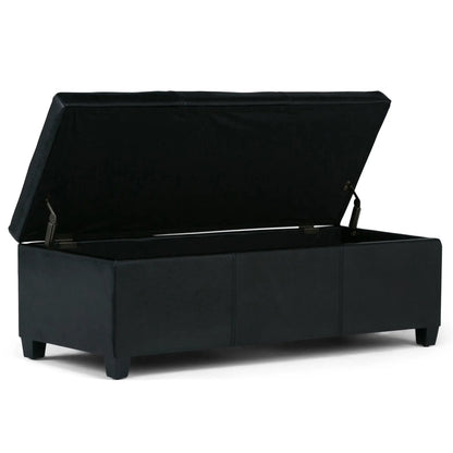 Avalon storage ottoman bench, black faux leather, lift lid, Unique Piece Furniture on Tampa Home & Garden Store