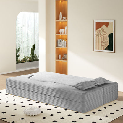 Floor sofa with 2 pillows in light gray ribbed fabric, twin mattress HouseOfZazla on Tampa Home & Garden Store