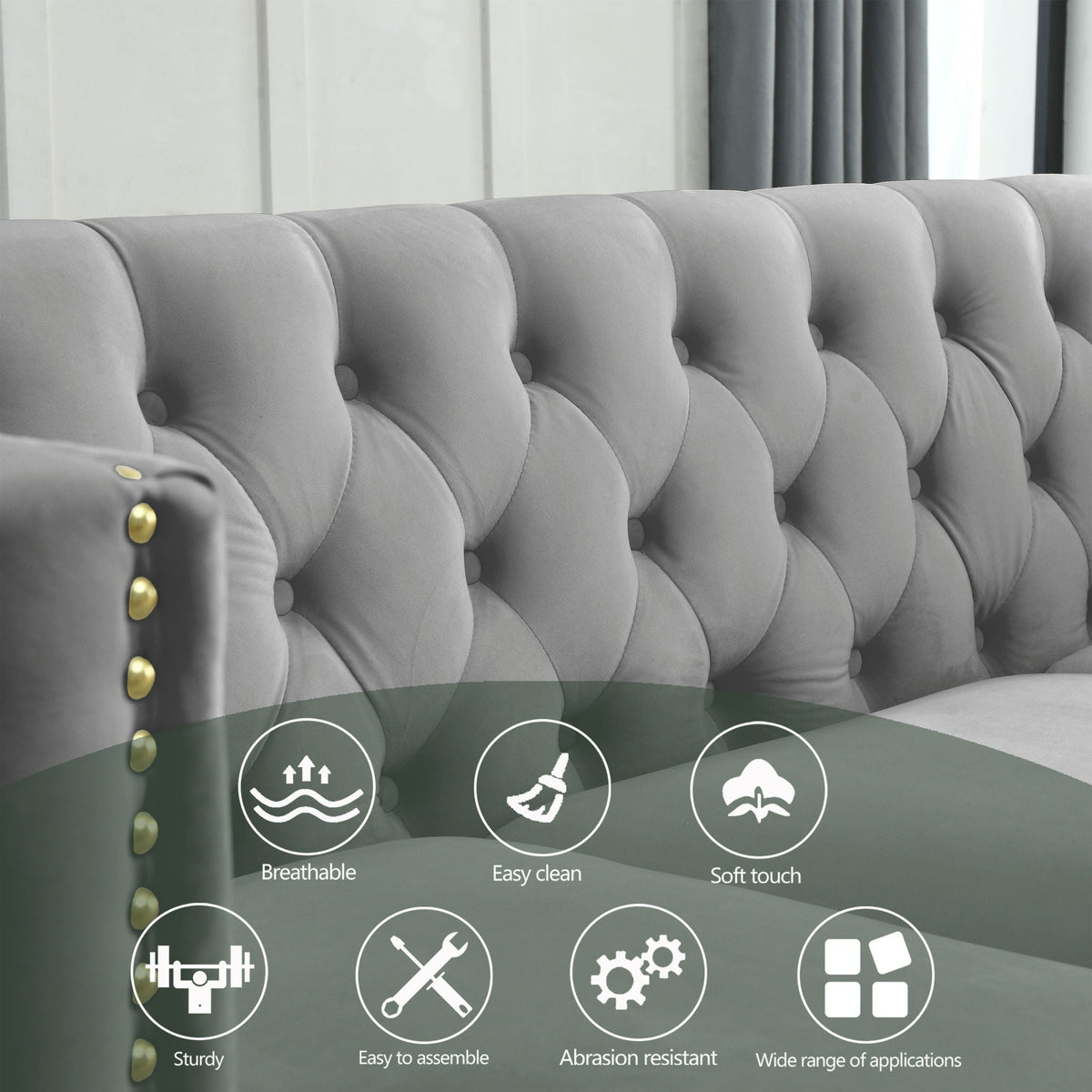 Modern Button Tufted Sofa With Nailhead Trim